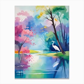Egret By The Water Canvas Print