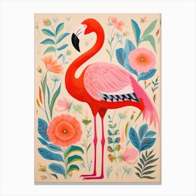 Pink Scandi Greater Flamingo 1 Canvas Print