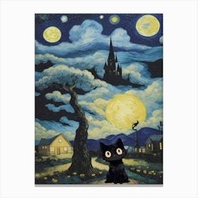Van Gogh Cat Mama Starry Night Canvas Print