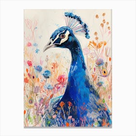 Peacock In The Meadow Scribble Portrait Canvas Print