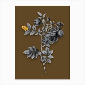 Vintage Turnip Roses Black and White Gold Leaf Floral Art on Coffee Brown n.0799 Canvas Print