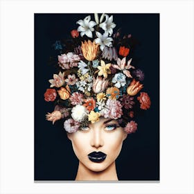 Flowers on A Woman'S Head Canvas Print