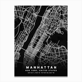 Manhattan New York USA Black Map Canvas Print