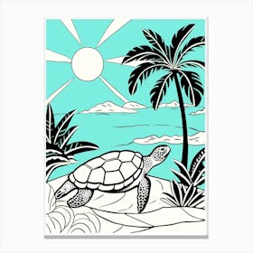 Modern Digital Sea Turtle Illustration Palm Trees 6 Canvas Print