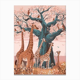Herd Of Giraffes Resting Under The Tree Modern Illiustration 1 Canvas Print