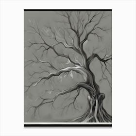 Black And White Illustration Of A Tree With Exposed Roots Canvas Print