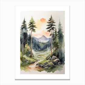 Taiga watercolor landscape, high quality watercolor forest background.21 Canvas Print