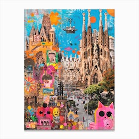 Barcelona   Retro Collage Style 4 Canvas Print