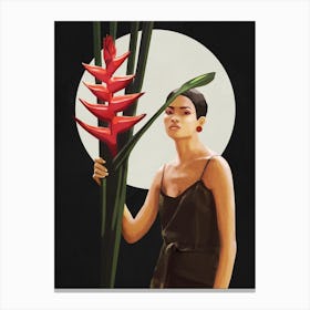 Woman with tropical flowers Canvas Print