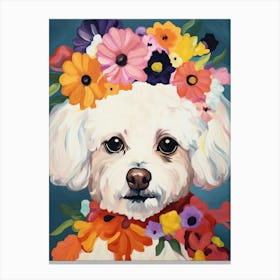 Bichon Frise Portrait With A Flower Crown, Matisse Painting Style 1 Canvas Print