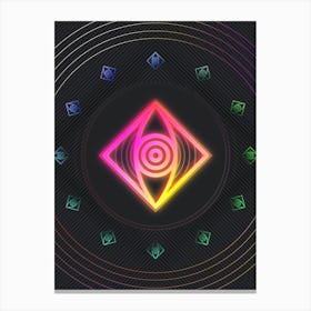 Neon Geometric Glyph in Pink and Yellow Circle Array on Black n.0009 Canvas Print