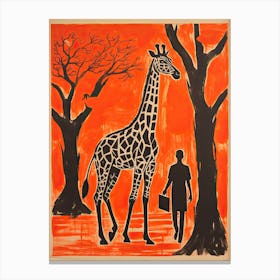 Giraffe, Woodblock Animal  Drawing 1 Canvas Print