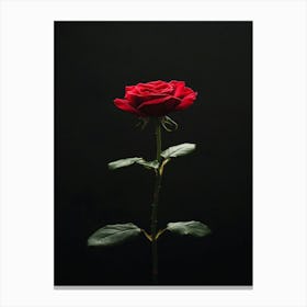 Single Red Rose On Black Background 41 Canvas Print