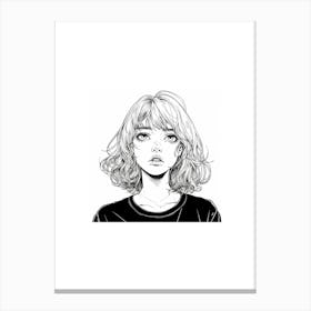 Anime Girl Drawing Minimalist One Line Illustration Canvas Print