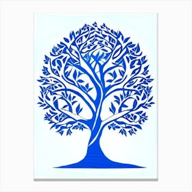 Tree Of Knowledge Symbol Blue And White Line Drawing Canvas Print