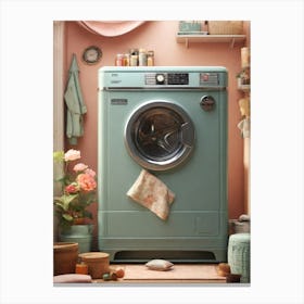 Washing Machine In A Pink Room Canvas Print