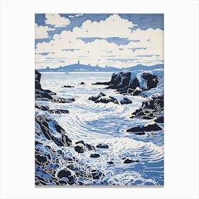 Linocut Of Cemaes Bay Anglesey Wales 3 Canvas Print