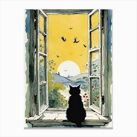 Cat Looking Out Of Window Canvas Print