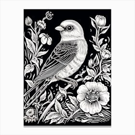 B&W Bird Linocut American Goldfinch 2 Canvas Print