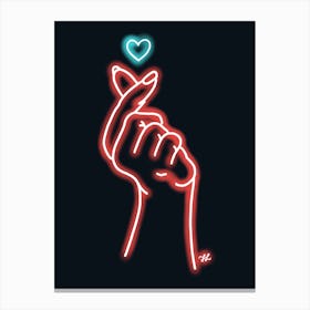 Red Neon Hand Heart Canvas Print