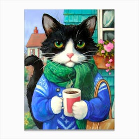 Cat With A Cup Of Coffee 1 Canvas Print