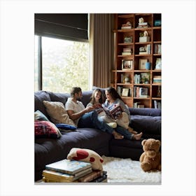 Family Engrossed In A Book Lounged Together On A Plush Sofa In A Warm Ambient Light Filled Living (2) Toile