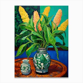 Flowers In A Vase Still Life Painting Celosia 2 Canvas Print