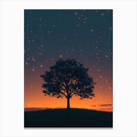 Starry Sky With Tree Canvas Print