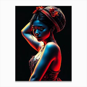 Asian Woman Neon Lit Canvas Print