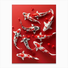 Koi Fish On Red Background Canvas Print