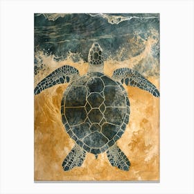 Sea Turtle & The Waves Vintage Illustration 3 Canvas Print