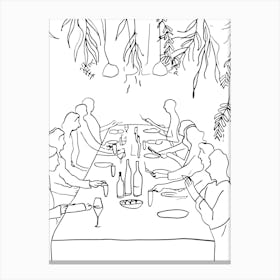 Dinner Party Summer Family Minimalist Line Art Monoline Illustration Canvas Print