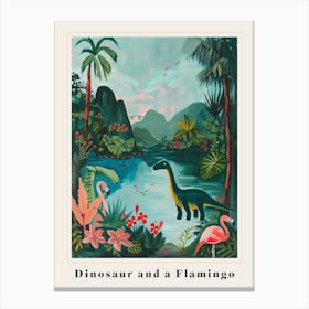 Dinosaur With Flamingo Painting 2 Poster Canvas Print