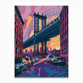 Dumbo Down Under The Manhattan Bridge Overpass Colourful Silkscreen Illustration 2 Canvas Print