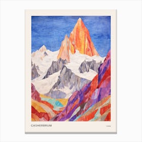 Gasherbrum China 2 Colourful Mountain Illustration Poster Canvas Print