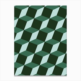 Cubes Geometric Pattern in Green Canvas Print