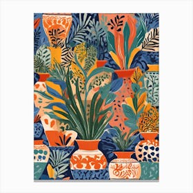 Colorful illustration of Mediterranean Pots And Plants Canvas Print
