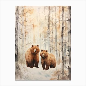 Winter Watercolour Brown Bear 6 Canvas Print