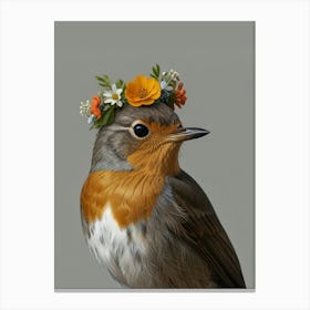 Robin A Flower Crown Canvas Print