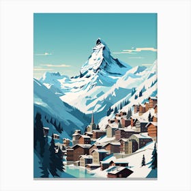 Zermatt   Switzerland, Ski Resort Illustration 3 Simple Style Canvas Print