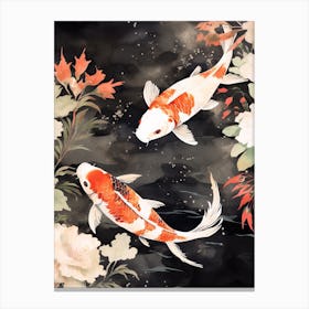 Orange Koi Fish Watercolour With Botanicals 4 Canvas Print