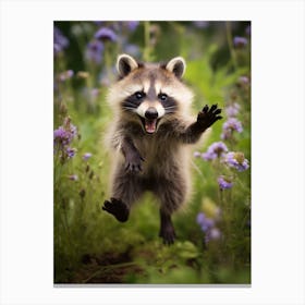 Cute Funny Barbados Raccoon Running On A Field Wild 3 Canvas Print