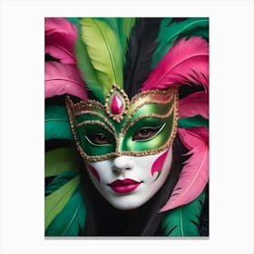 A Woman In A Carnival Mask, Pink And Black (57) Canvas Print