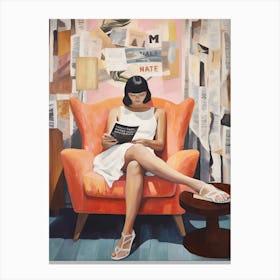 Girl Reading Books Newspapers Canvas Print