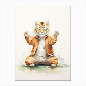 Tiger Illustration Practicing Yoga Watercolour 4 Canvas Print