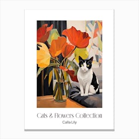 Cats & Flowers Collection Calla Lily Flower Vase And A Cat, A Painting In The Style Of Matisse 2 Canvas Print
