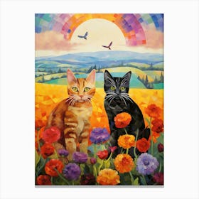 Two Cats With A Rolling Hill Background Canvas Print