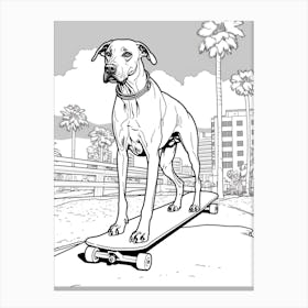 Great Dane Dog Skateboarding Line Art 3 Canvas Print