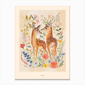 Folksy Floral Animal Drawing Deer 4 Poster Canvas Print