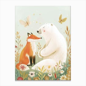 Polar Bear And A Fox Storybook Illustration 3 Canvas Print